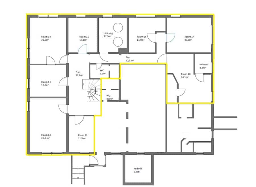 Grundriss Souterrain - Repräsentatives Büro/Praxishaus über 2 Etagen in Freiburg-Haid