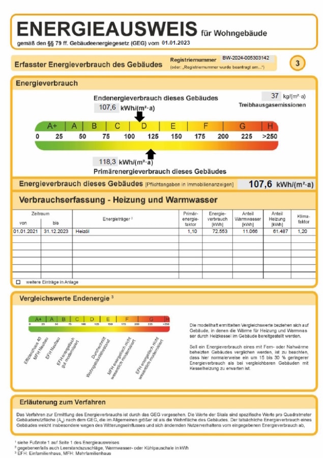 Energieausweis - Einfamilienhaus mit großem Grundstück in Ballrechten-Dottingen