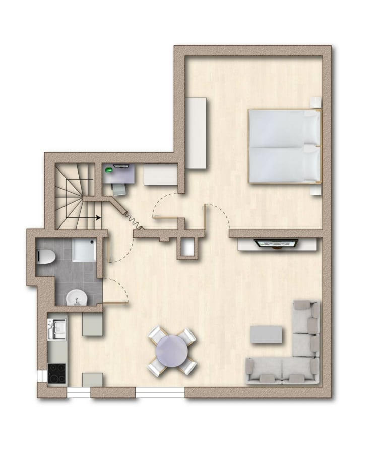 Bürogebäude - Grundriss Einliegerwohnung im Dachgeschoss - ATTRAKTIVES ENSEMBLE Wohnen und Arbeiten in Umkirch