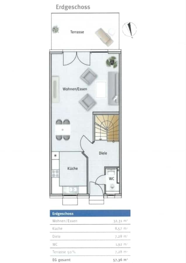 Grundriss Erdgeschoss - Schönes Reihenmittelhaus in Bad Krozingen