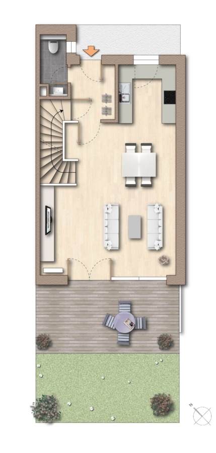 Grundriss Erdgeschoss - Junges, modernes Reihenhaus in zentraler Lage von Kirchzarten