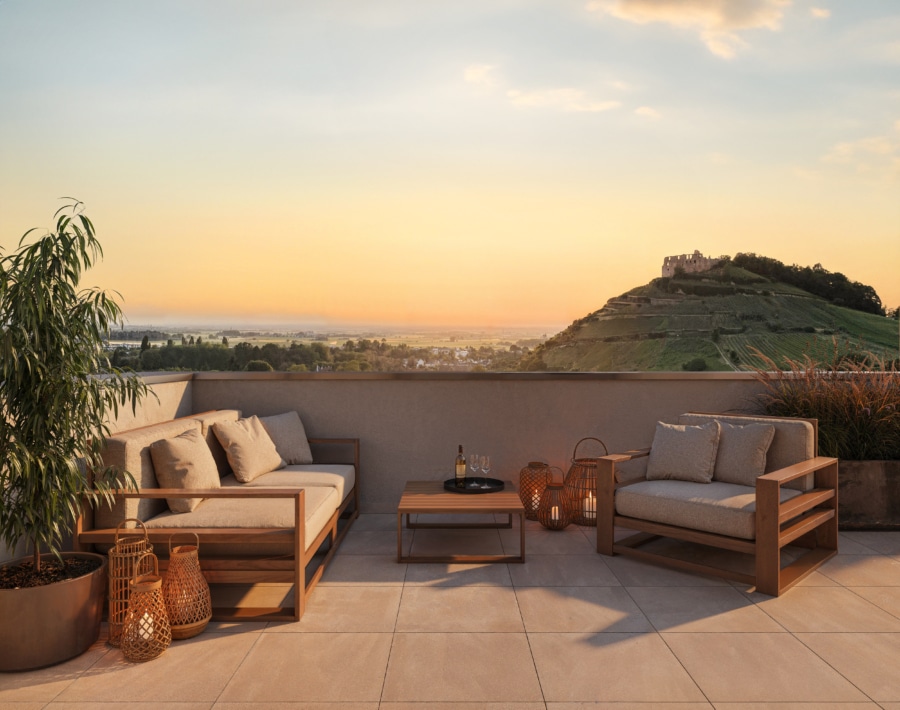 Aussicht der Dachterrasse mit Burgblick (unverbindliche Visualisierung) - Doppelhäuser Burgblick in begehrter und bester Aussichtslage