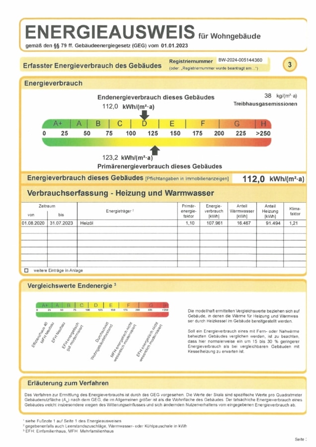 Energieausweis - Freistehendes Einfamilienhaus mit Einliegerwohnung in Gundelfingen