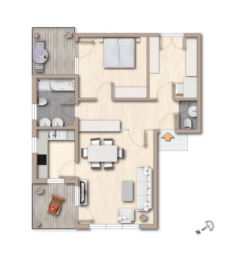 Großzügige 3-Zimmer Wohnung mit zwei Balkonen in Kirchzarten - Grundriss