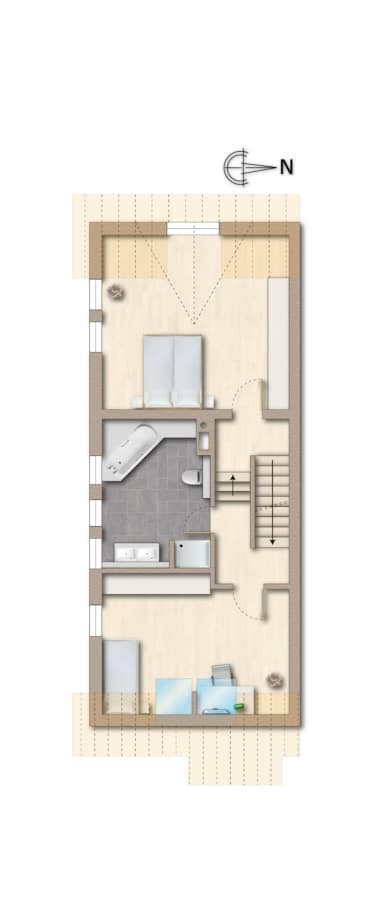 Grundriss 1. Dachgeschoss - Vermietete, renovierungsbedürftige Doppelhaushälfte in ruhiger Lage von FR-Waltershofen