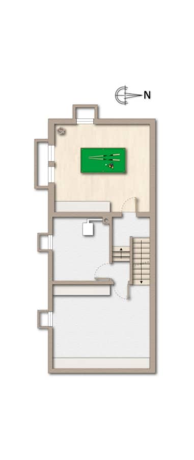 Grundriss Untergeschoss - Vermietete, renovierungsbedürftige Doppelhaushälfte in ruhiger Lage von FR-Waltershofen