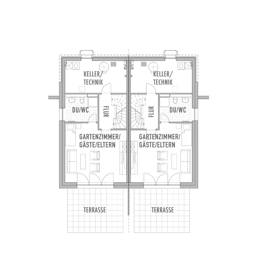 Grundriss Gartengeschoss - Doppelhäuser Burgblick in begehrter und bester Aussichtslage