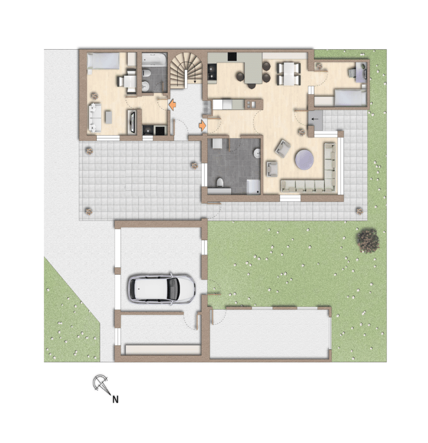 Grundriss Erdgeschoss - Gepflegtes Haus mit Privatgarten und drei Wohnungen in ruhiger Lage von FR-Mooswald.